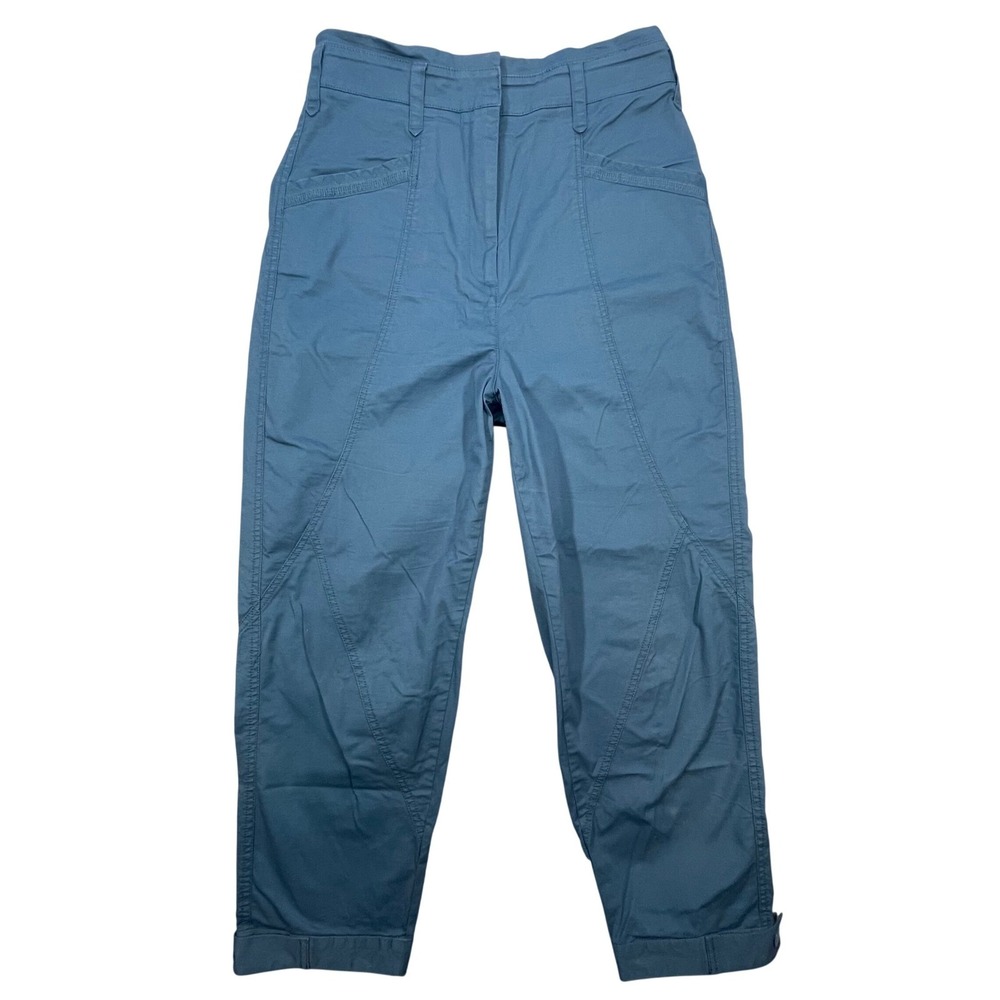 Anthropologie Blue Tapered Utility Cargo Pants Seamed High Rise Womens Size 8
